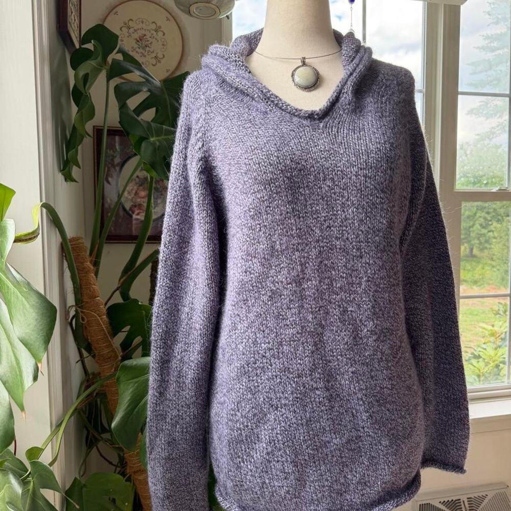 Alpaca Wool Vintage Knit Hooded Sweater Purple